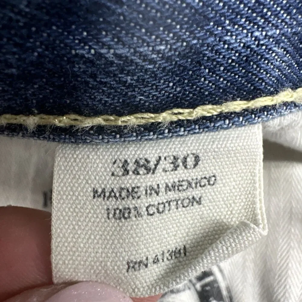 Polo Ralph Lauren Hampton Straight Jeans Mens 38x30 Blue Denim Whiskering Preppy